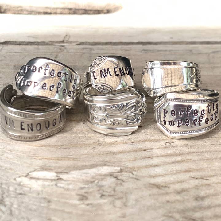 Pumpernickel and Wry - Venta al por mayor Anillos grandes/de cóctel - Anillos hechos con cucharas vintage de plata plateada3