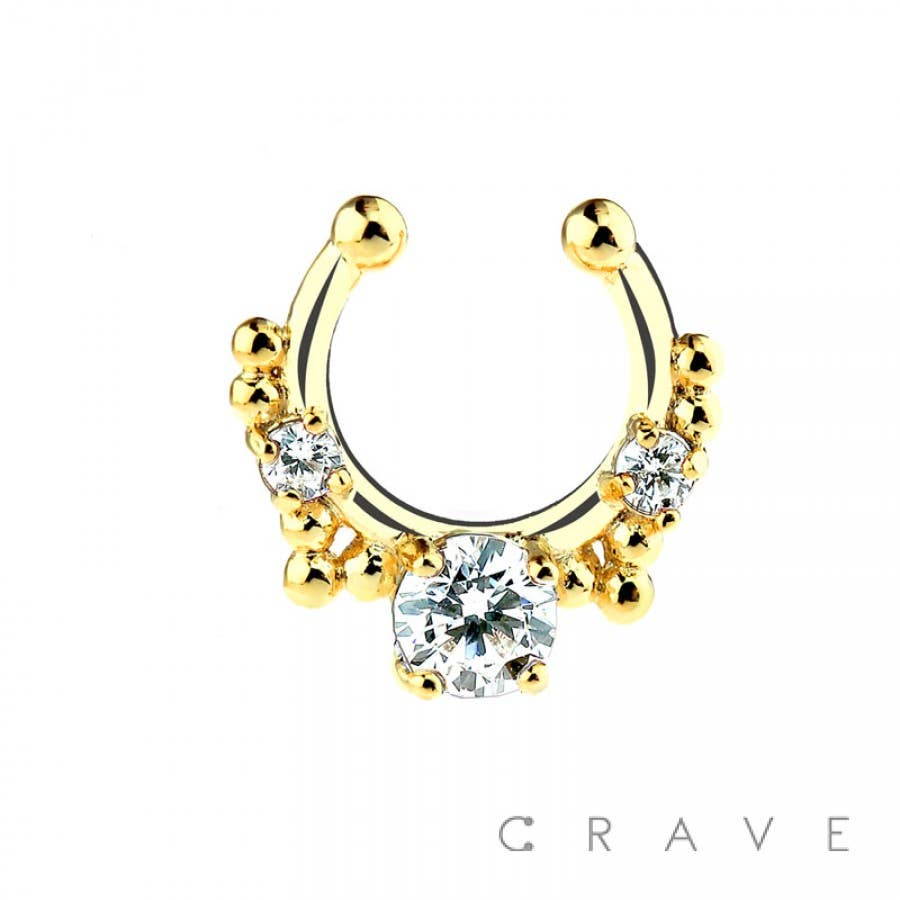 CRAVE - Wholesale Face/Body Chain - TRIPLE CROWN PRONG SET FAKE SEPTUM HANGER1