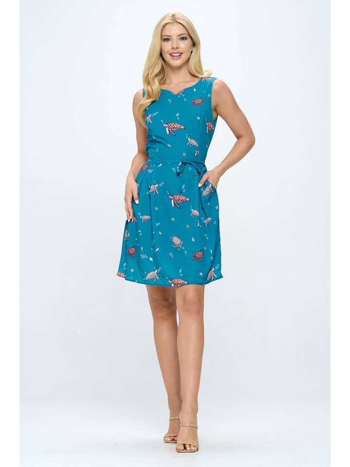 SM WARDROBE - Wholesale Dress - Women's - TURTLE UNDER WATER PRINT DRESS WITH POCKETS2