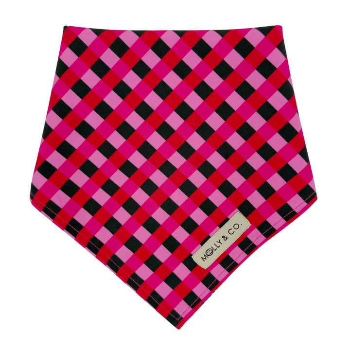 Molly & Co. – wholesale Pet bandana – Dog – Sugarplum Trees + Giftwrap Plaid - Reversible Dog Bandana3