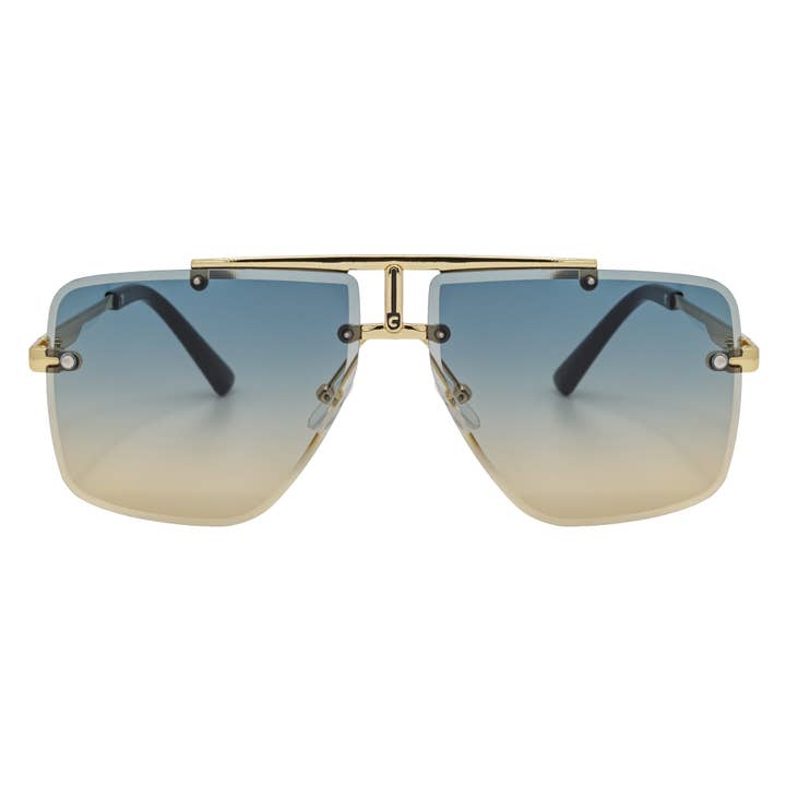 DIREKTÖR - Ramlösa Metall Flat Top Aviator Guld Solglasögon Blå-Tan Lins för wholesale av Morspecs