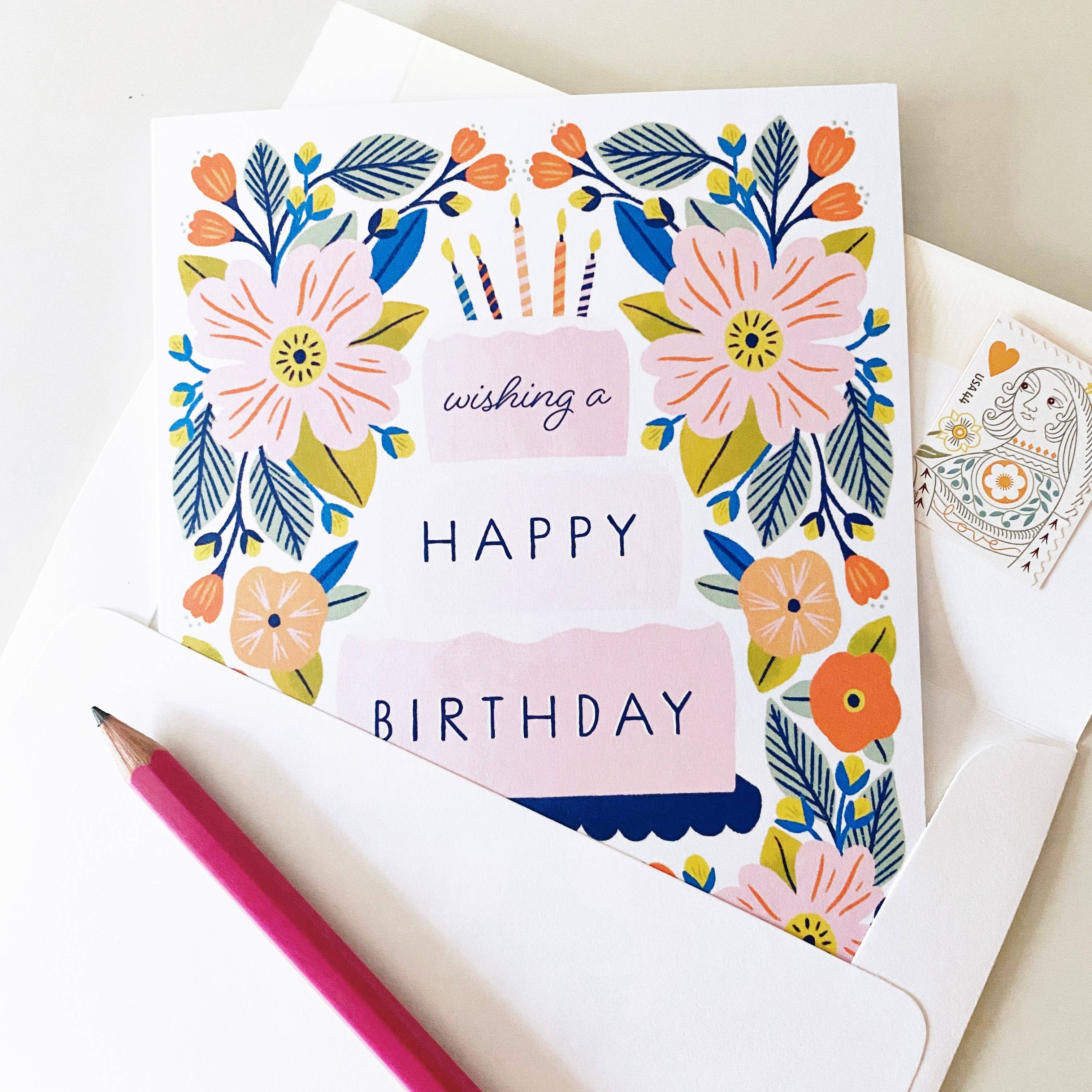 Molly Marie Pea – wholesale Birthday card – Happy Birthday Cake Card - Candle-Topped1