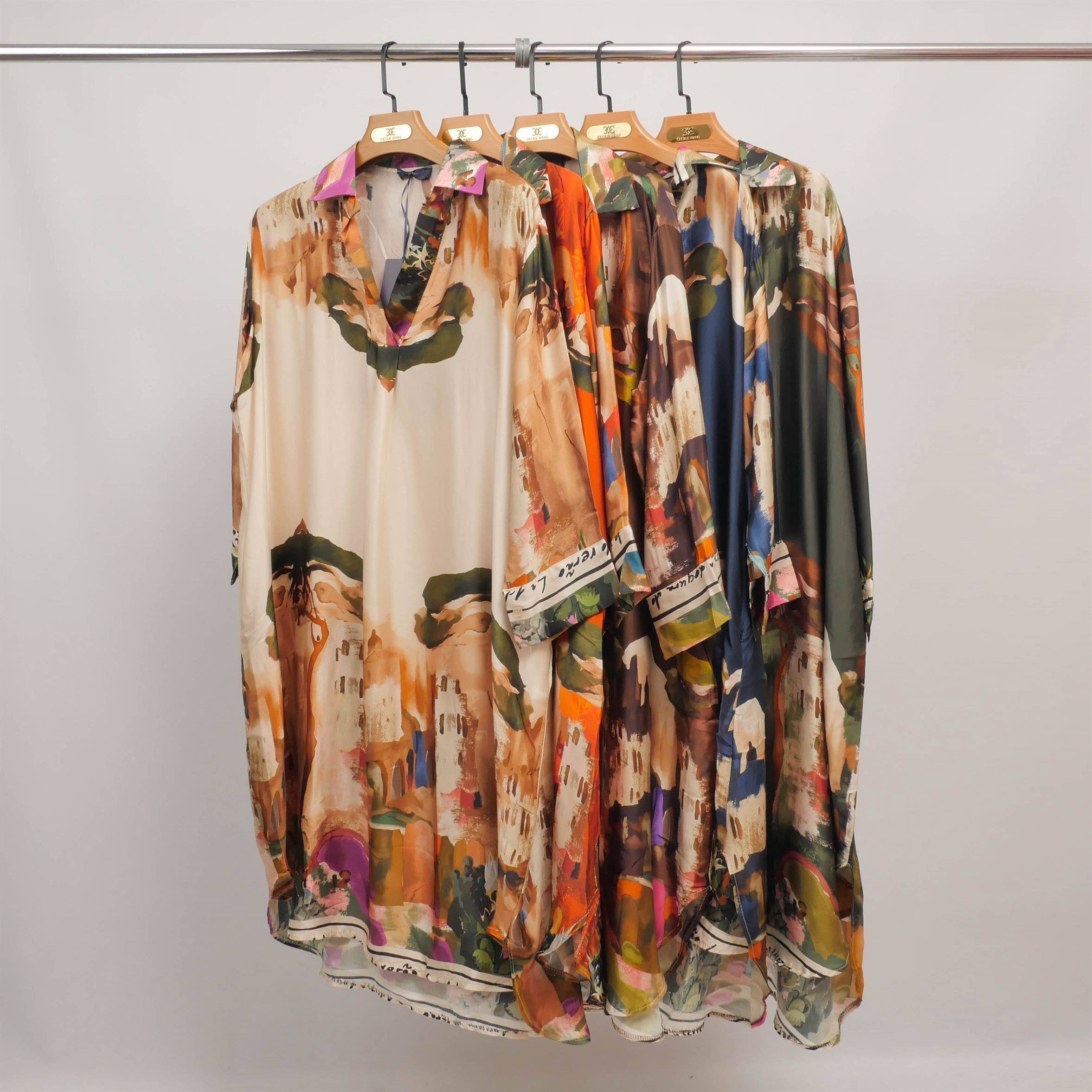 Cecile Wang - Vente Robe – femme - Robe fluide imprimé paysage col ouvert KD6120VS-274