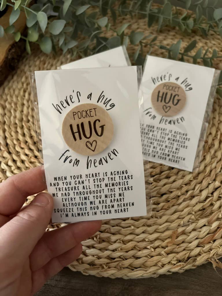 Handmade by Hammero - Wholesale Keepsake Coin/Token - Pocket Hug from Heaven - Wood Engraved Token3