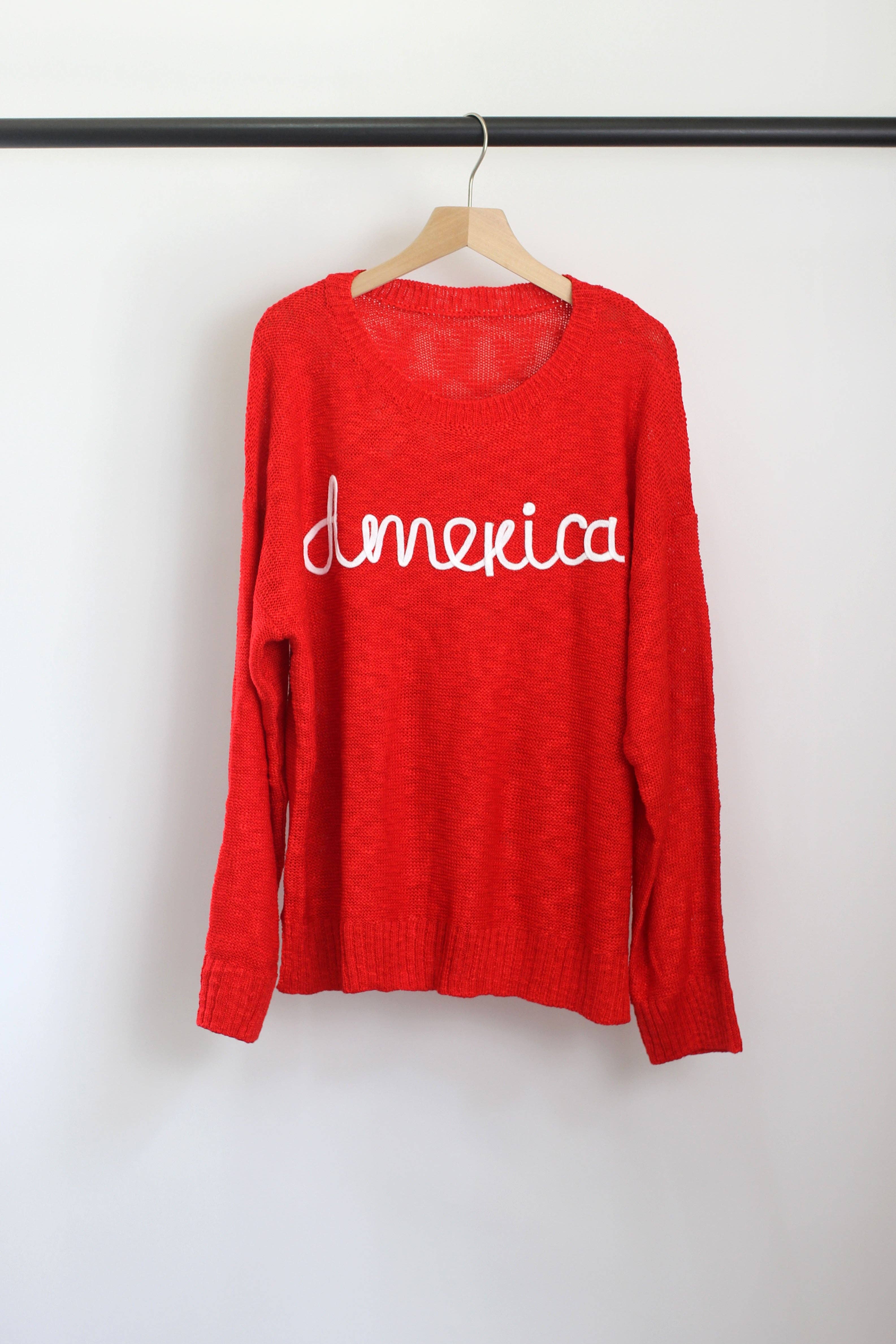 ESLEY - Wholesale Knit Sweater - Women's - W2408MY54489 - America Embroidered Crew Neck Sweaters1