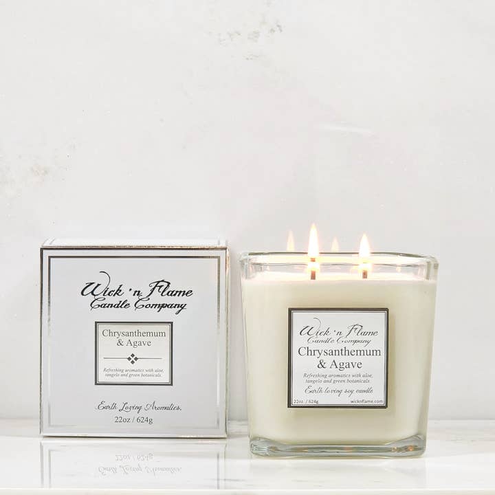 Würfel mit Chrysantheme und Agave, 22 Unzen für den Großhandel von Wick 'n Flame Candle Company