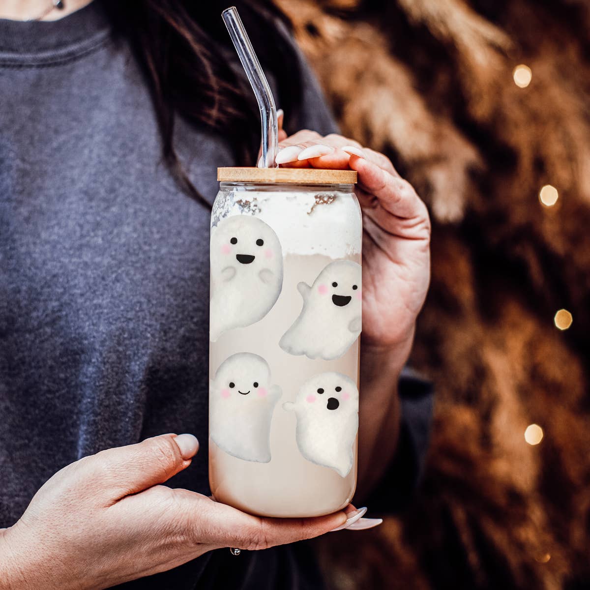 Gia Roma - Wholesale Drinking Glass/Cup - Candy Cane Christmas Can Glass. Cup With Glass Straw & Lid145