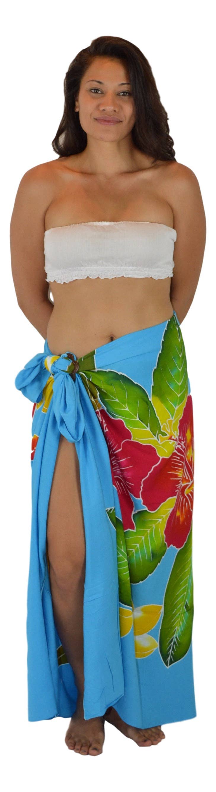 Island Style Clothing Co by Akamai Distribution Ltd - Wholesale Swim Cover Up - Women's - Hibiscus Batik Sarong- Turquoise Pareo Beach Cover Up1