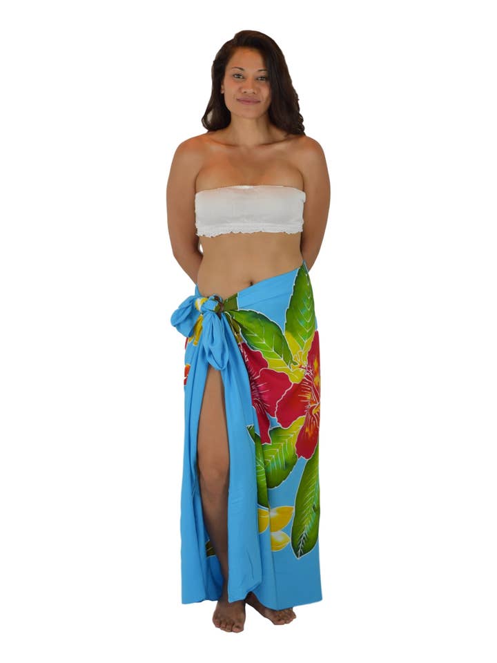 Island Style Clothing Co by Akamai Distribution Ltd - Wholesale Swim Cover Up - Women's - Hibiscus Batik Sarong- Turquoise Pareo Beach Cover Up1