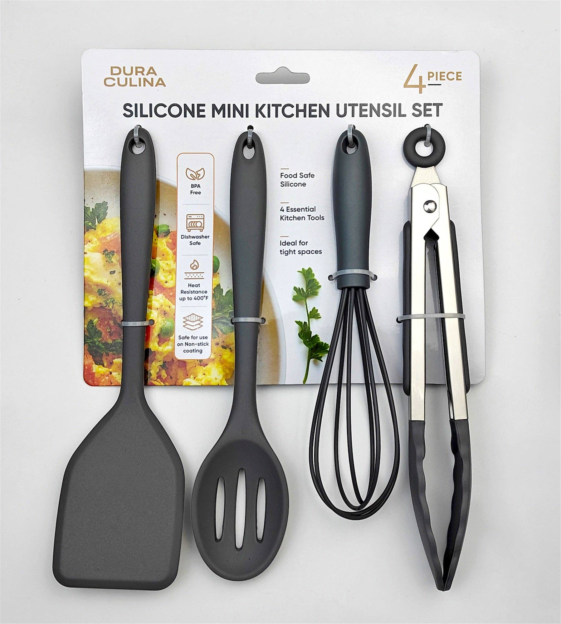 Dura Living LLC - Wholesale Kitchen Tool/Gadget - 4-Piece Grey Mini Silicone Tool Set – Versatile, Non-Stick, and Stylish