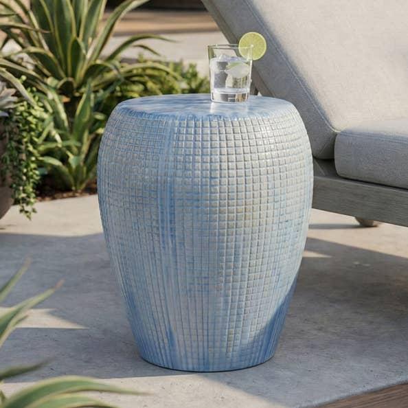 Trädgårdspall - Blå Keramisk Glansig Trumform, 46 cm. för wholesale av Elevarre