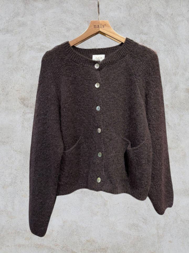 NAÏS PARIS – Cardigan - Mulher por atacado – Cardigan de gola redonda com mangas longas em kid mohair e lã22