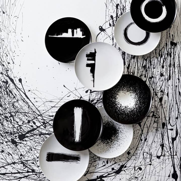 Degrenne Paris - Vente Assiette - ARTY CREATION BLACK - ASSIETTES RONDES 20,3 cm (boîte cadeau de 6)2