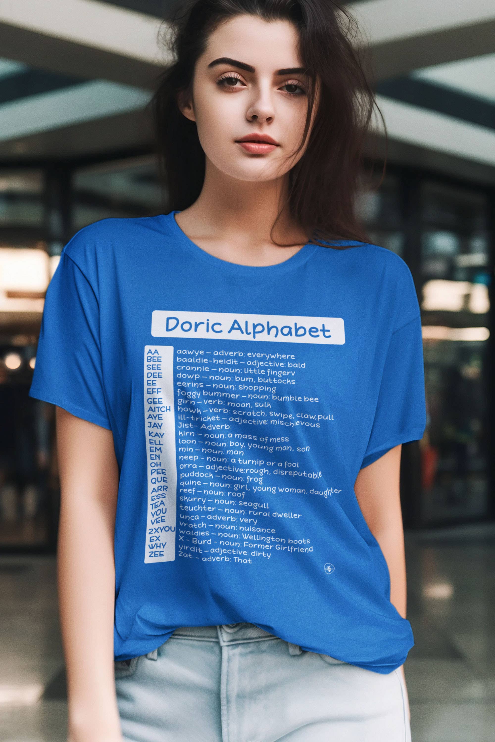 Brave Scottish Gifts – wholesale Screen printed t-shirt – unisex – Doric Alphabet1