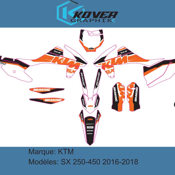 KTM SX 250-450 2016-2018 Decal Kit – Factory Design Orange Line | Kover Graphik for wholesale by kover graphik
