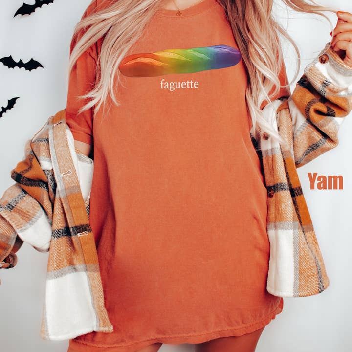 Glaime - Wholesale T-Shirt (Graphic) - Women's - Comfort Color Baguette Rainbow Shirt, Faguette LGBT Sweater4