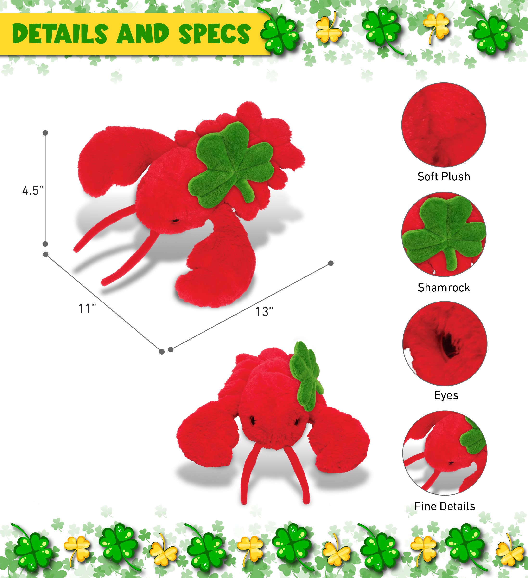 Cota Global – wholesale Fyllda/plyschleksaker - Barn och baby – Plyschklöver - Supersoft plysch - Elegant röd hummer1