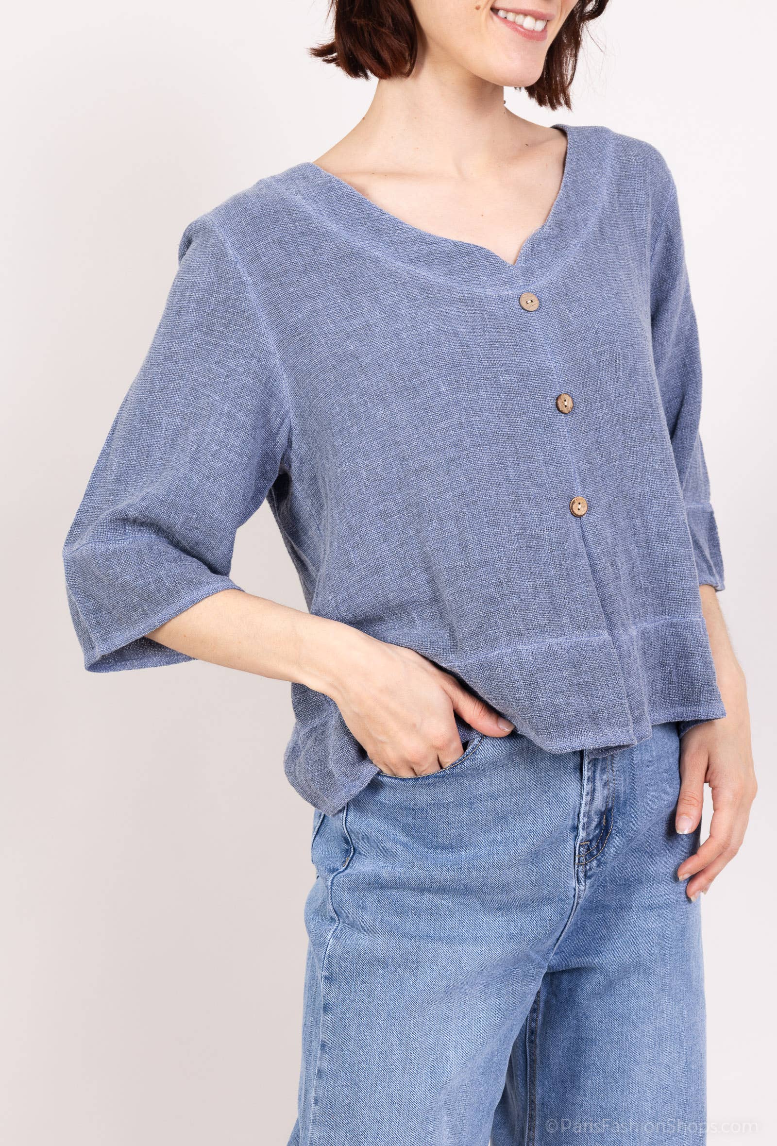 L'Emotion - Wholesale Blouse - Women's - 3/4 Sleeve Sweater Cardigan Effect 50% Linen & 50% Cotton5
