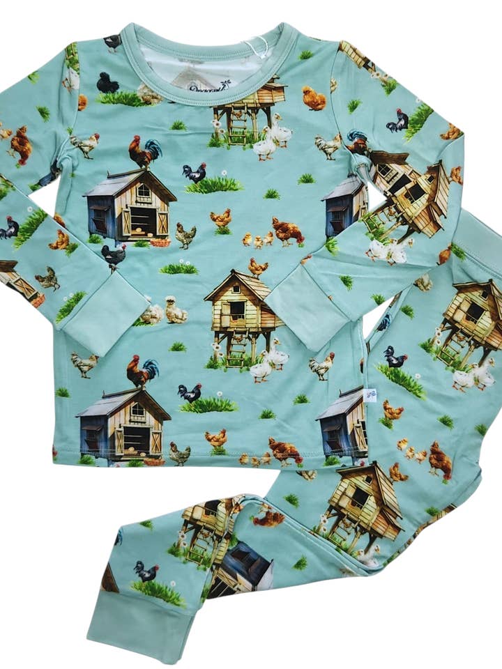 Cluckin Cozy 2 Piece Pajama Set for wholesale by Dragonfly Dreams Bamboo