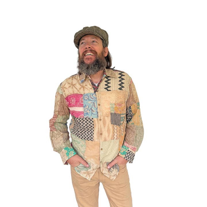 Chemise à manches longues patchwork pour homme en coton pour la vente par Blue Sky