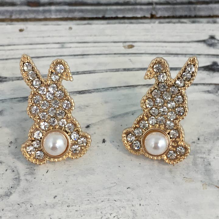 Rhinestone Easter bunny post earrings! for wholesale by SongLily