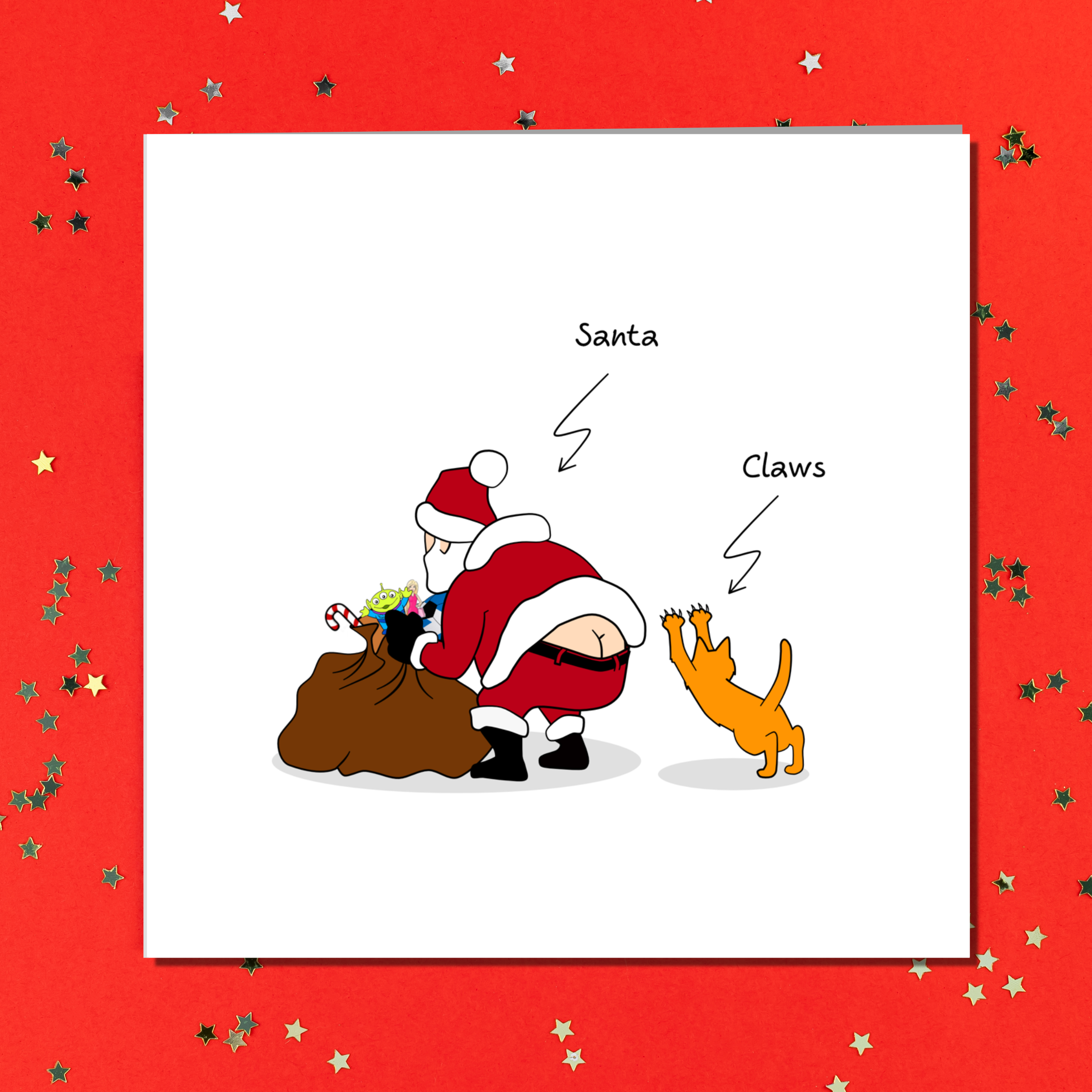 Swizzoo Cards – Großhandel Weihnachtskarte – Lustige Weihnachtskarte für Katzen, Weihnachtsmann-Krallen, Sack mit Spielzeug, frech, niedlich, humorvoll, Zeichentrickfilm, Vater, Vater, Sohn, Tochter3