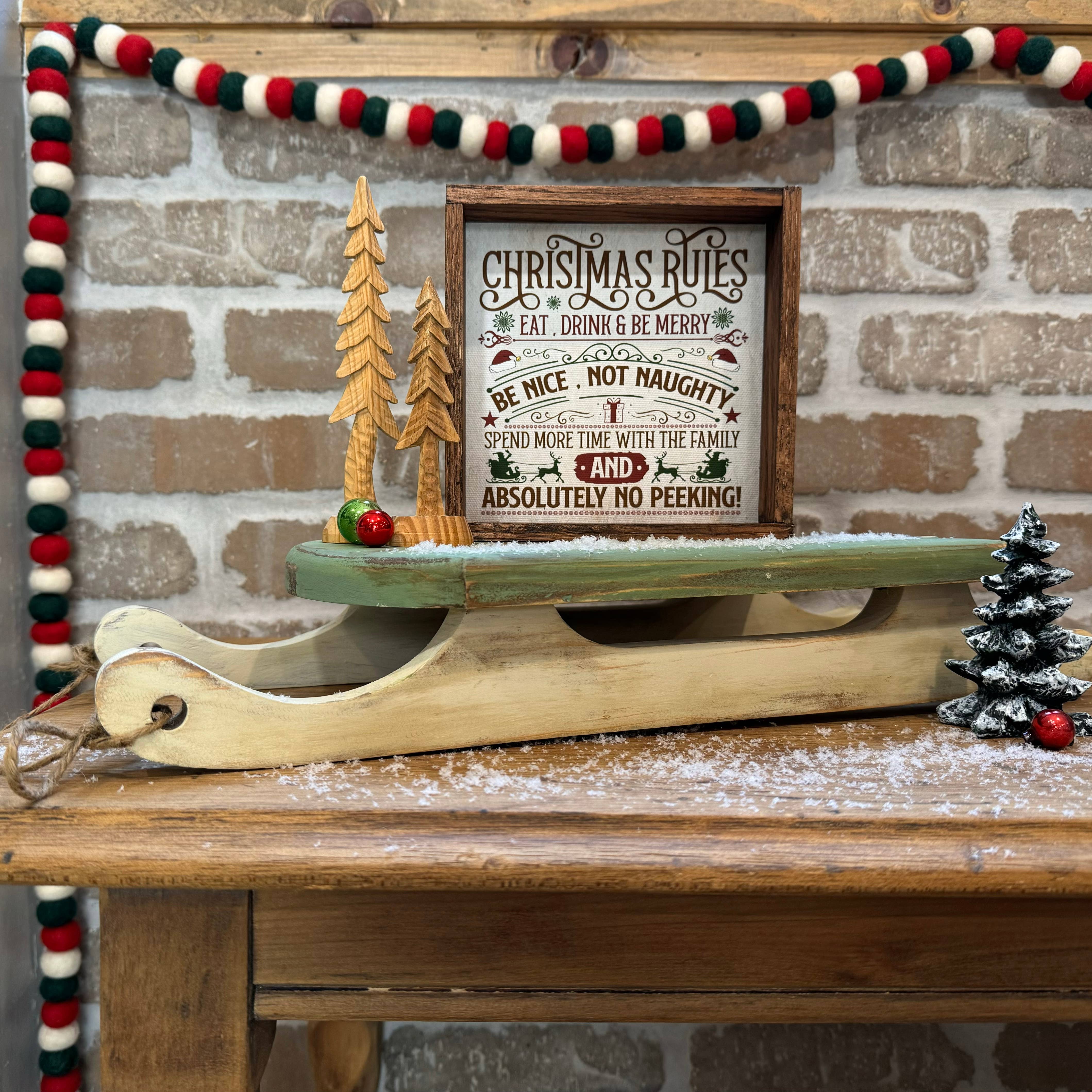 Hangout Home - Vente Art mural pour les fêtes - Règles de Noël - Panneau de Noël encadré - Jolie décoration murale4