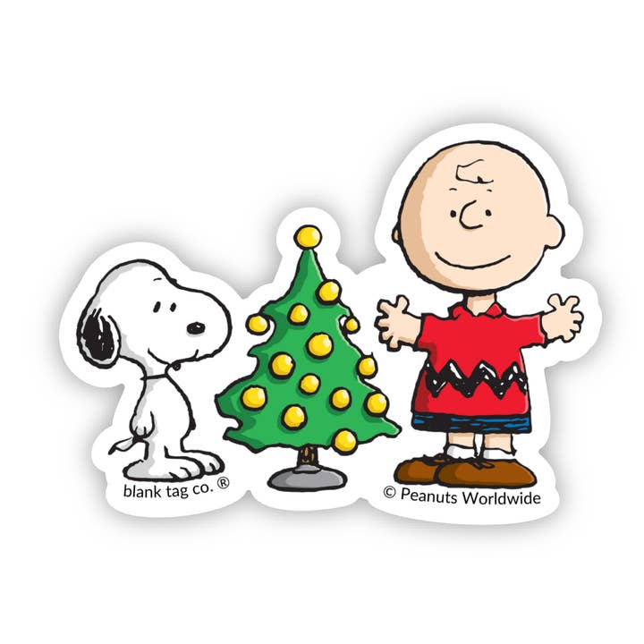 Peanuts® Charlie and Snoopy Sticker (Christmas Edition) for wholesale by Blank Tag Co. Stickers - Waterproof Stickers