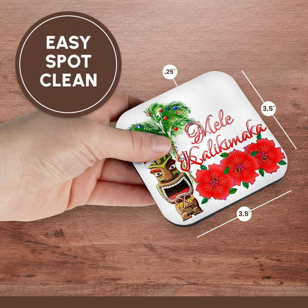 3dRose - Venta al por mayor Posavasos - 3dRose, Mele Kalikimaka, hawaiano para Feliz Navidad y Papá Noel Tiki, Posavasos13