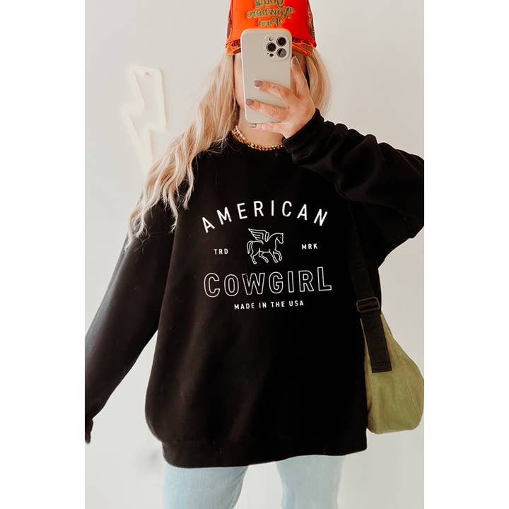 AMERIKAANSE COWGIRL VINTAGE SWEATSHIRTS MET GRAFISCHE PRINT voor wholesale door Illustrated Society