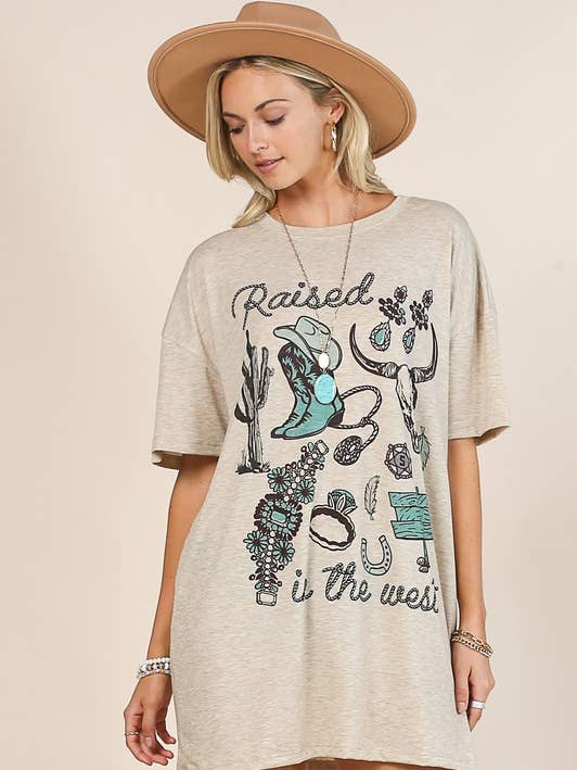 AV1202-HARPER WESTERN GRAPHIC T-SHIRT DRESS for wholesale by Avery