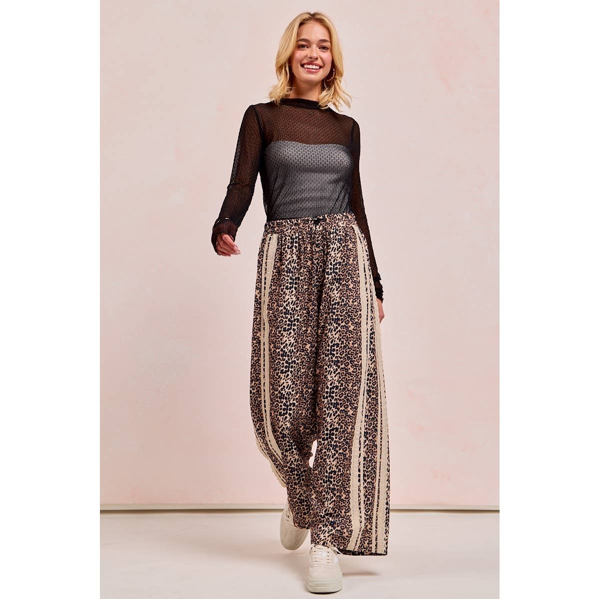 IVE - Wholesale Pants - Women's - Leopard Printed Track Pants Side Contrast Lace0