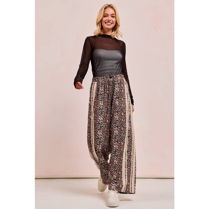 IVE - Wholesale Pants - Women's - Leopard Printed Track Pants Side Contrast Lace