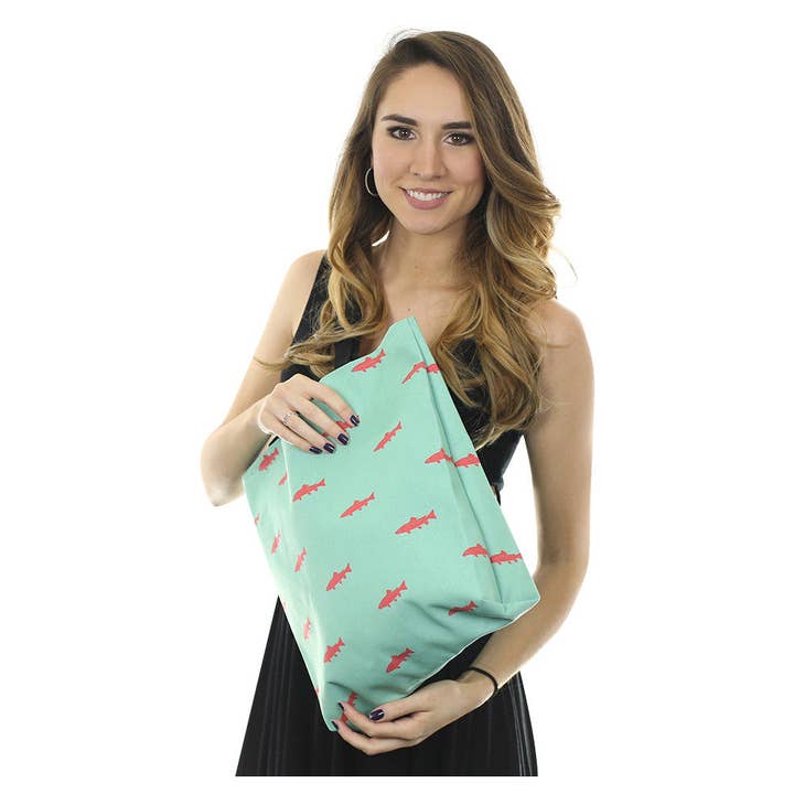 Trout Tote Bag - Coral on Light Green for wholesale by SummerTies