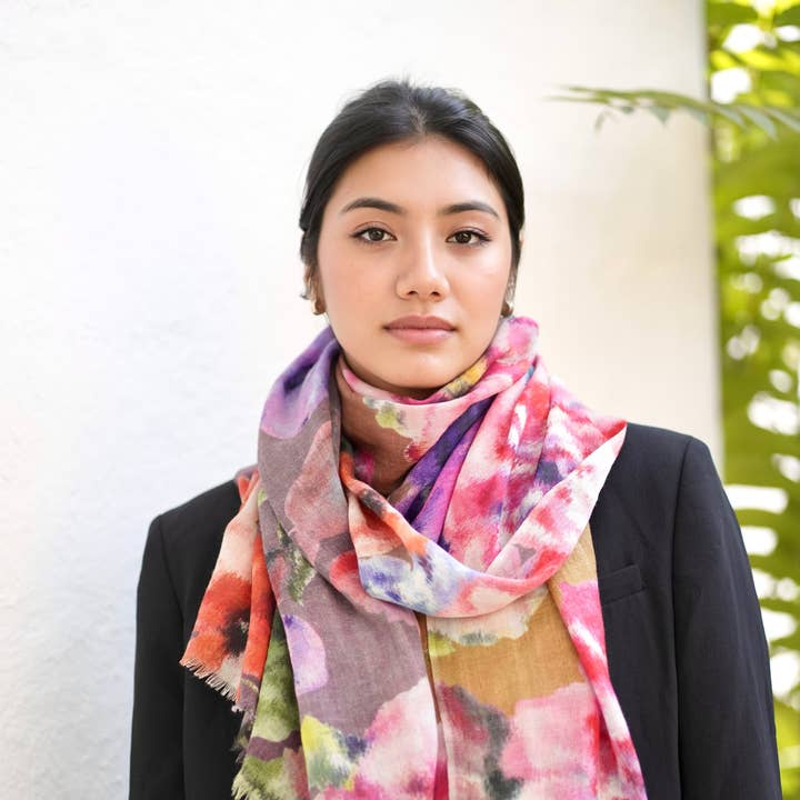 Evelyn Wool Silk Scarf Purple Brown for wholesale on Faire