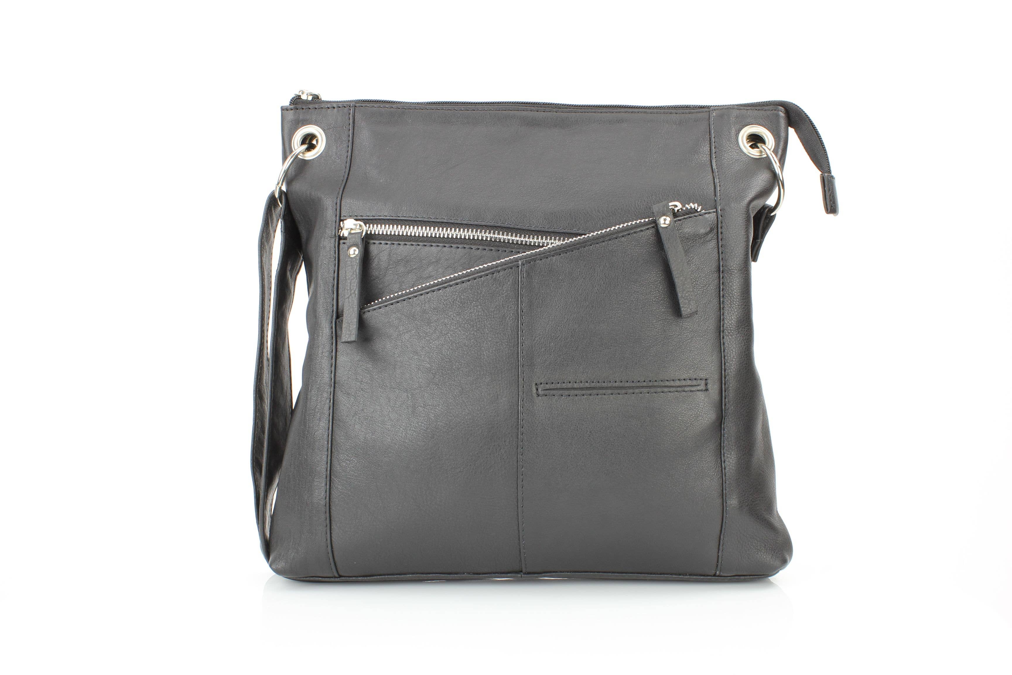 Leather Impressions Inc - Vendita all'ingrosso Borsa a tracolla - Donna - Borsa a tracolla in pelle Raleigh con cerniere diagonali RB 1581