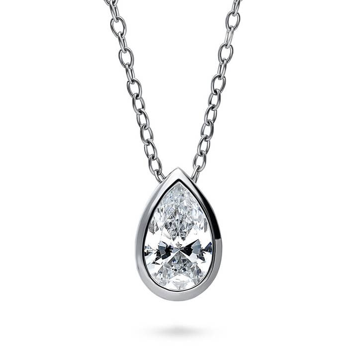 BERRICLE Sterling Sølv Solitaire 0,8ct Pære CZ Halskæde for engroshandel hos BERRICLE