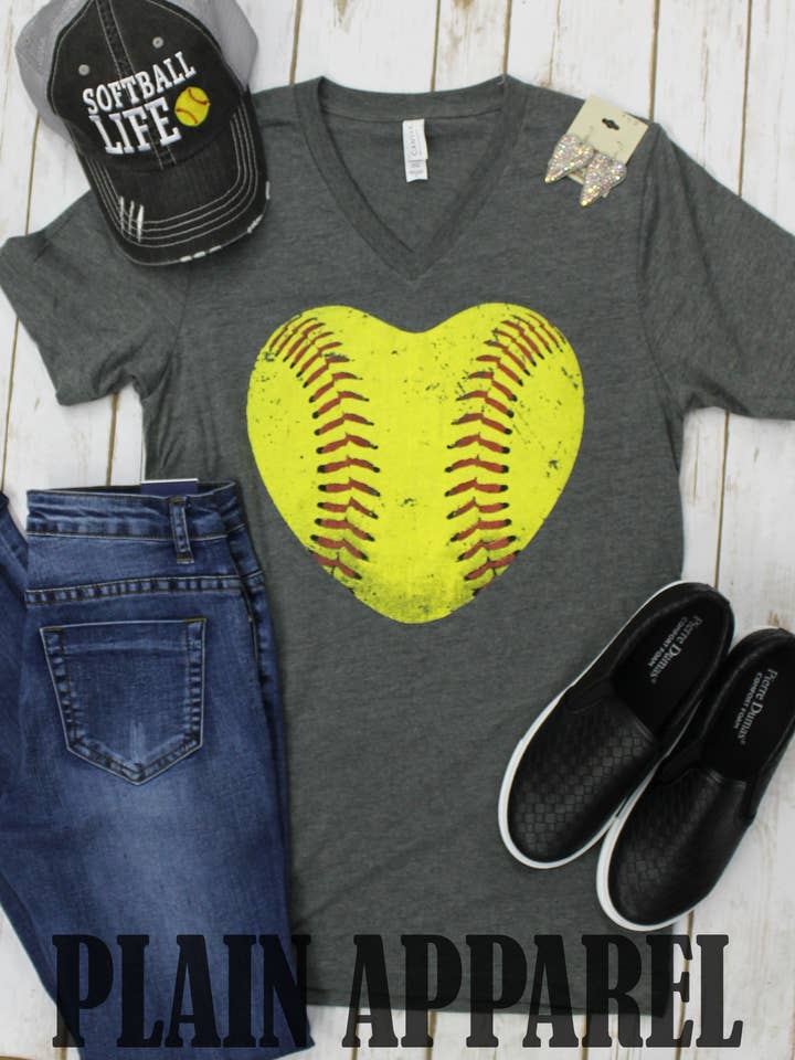 Camiseta de Softbol Corazón V-Cuello para venta al por mayor de Plain Apparel Tees