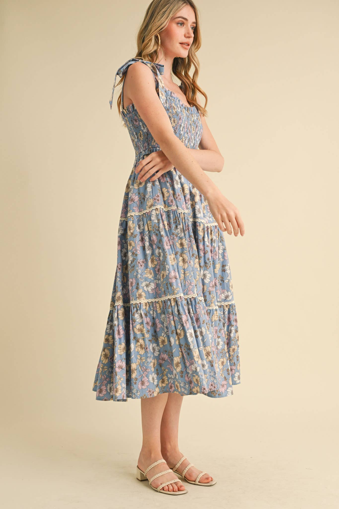 &MERCI - Vente Robe – femme - ROBE MIDI À VOLANTS EN DENTELLE FLORALE MDR385223