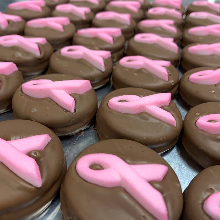 O'Shea's Candies Sweet Shop - Wholesale Chocolate Covered Sweets - O’Oreo “Breast Cancer” Milk Chocolate 2PK w/ Flair Top