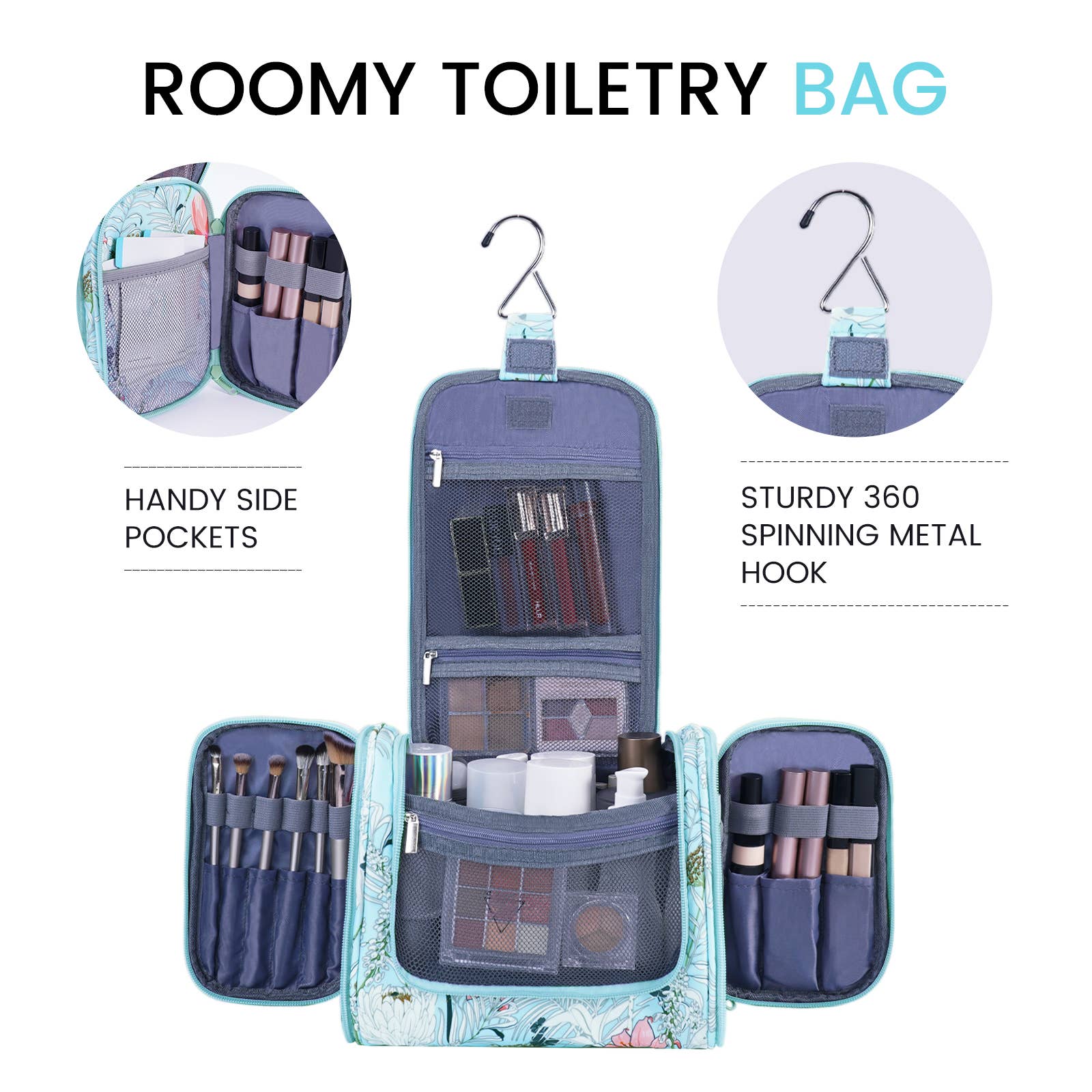 wandf - Wholesale Toiletry Bag - Women's - Versatile Hanging Cosmetic Bag with Floral Design for Travel14