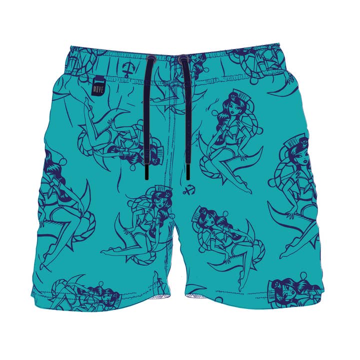 TIFFANY FLOCK PIN UP GUADELOUPE BOXER BLUE for wholesale by MOVE beachwear