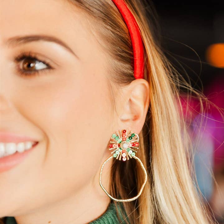 Taylor Shaye Designs - Wholesale Dangle Earrings - Red/Green Sequin Sunburst Hoops1