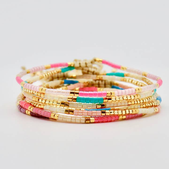 Rosamariposa - Wholesale Beaded Bracelet - Dainty 3 Tone Bracelet - 24k Gold Plated
