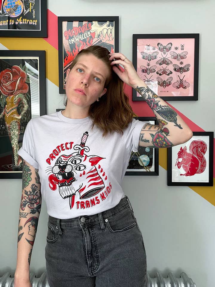 KWT Designs - Wholesale Screen Printed T-Shirt - Women's - Protect Trans Kids Tee Shirt0