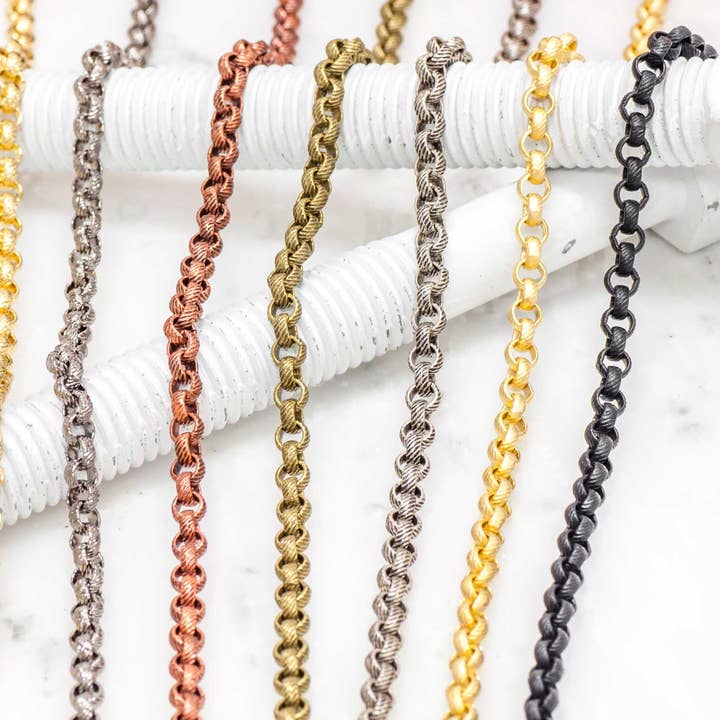 Corrente Rolo Texturizada de 5mm Vendida ao Metro - CH 834 por atacado de Continental Beads