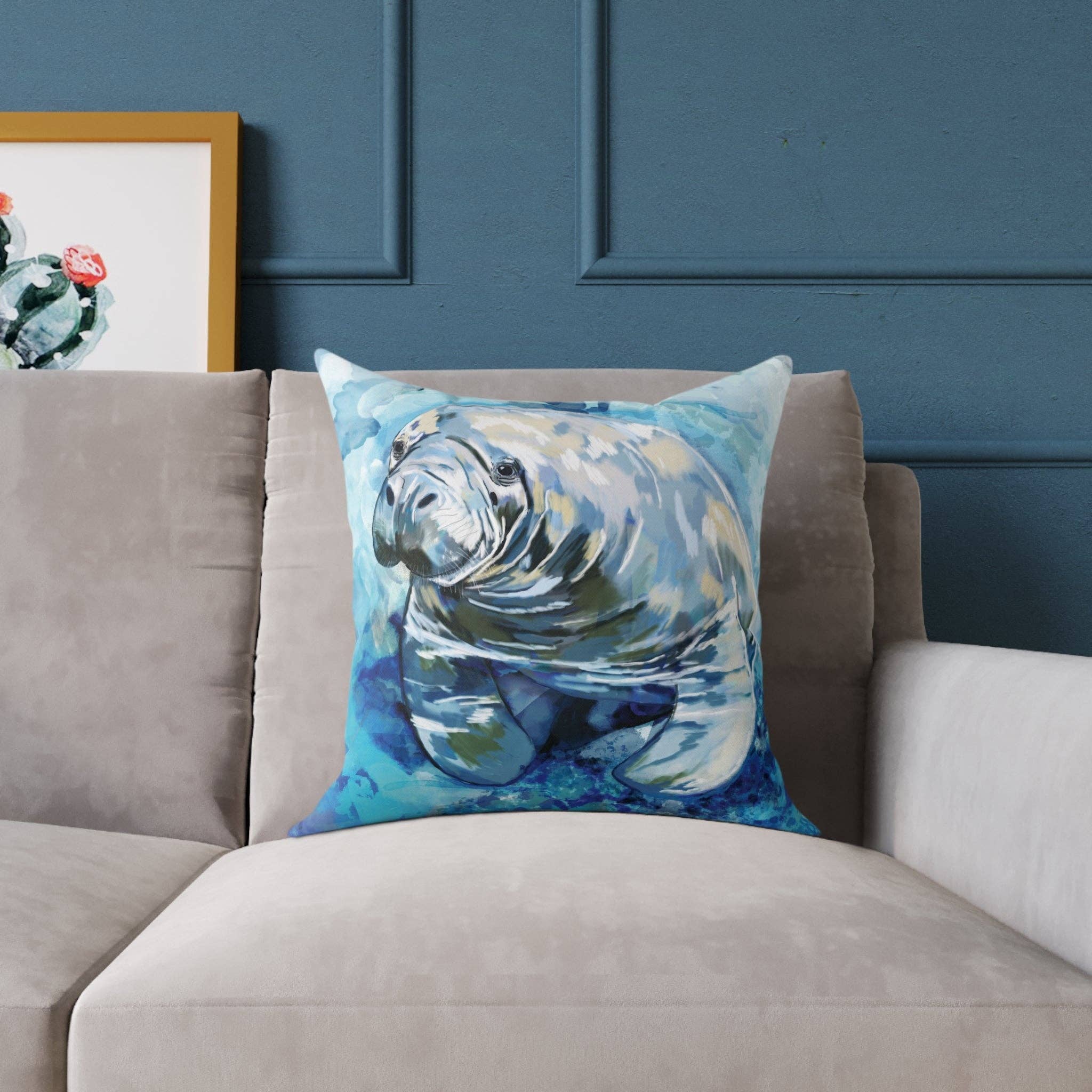 Blue Cava – wholesale Throw/decorative pillow – Artistic Manatee Pillow, Nautical Home Accent, Coastal Throw Pillow - 16”, 18”, 20”, 24” 26”7