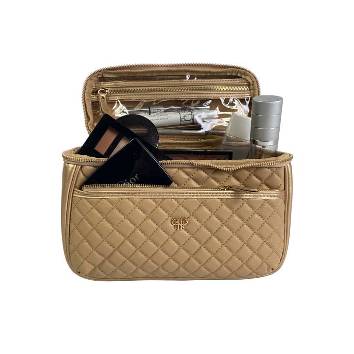 PurseN (new) - Wholesale Toiletry Bag - Women's - Classic Train Case - Nude & Gold