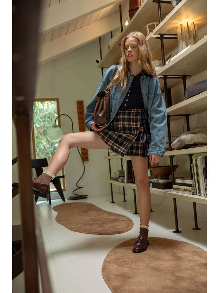 NAVY S5631   PLAID PATTERN WRAP SKIRT for wholesale on Faire7