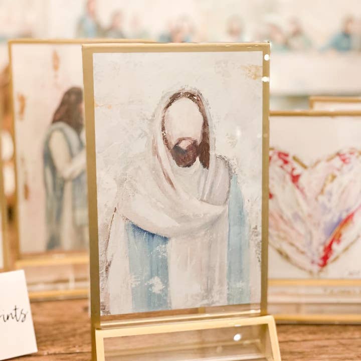 Jesus 'Good Shepherd' in Acrylic Gold Frame 4x6 for wholesale by Mackenzie Kissell Art